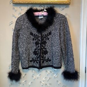 Vintage Beaded Feather Cuff & Collar Cardigan
